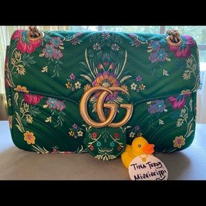 Auth Gucci Marmont Jacquard Medium Green